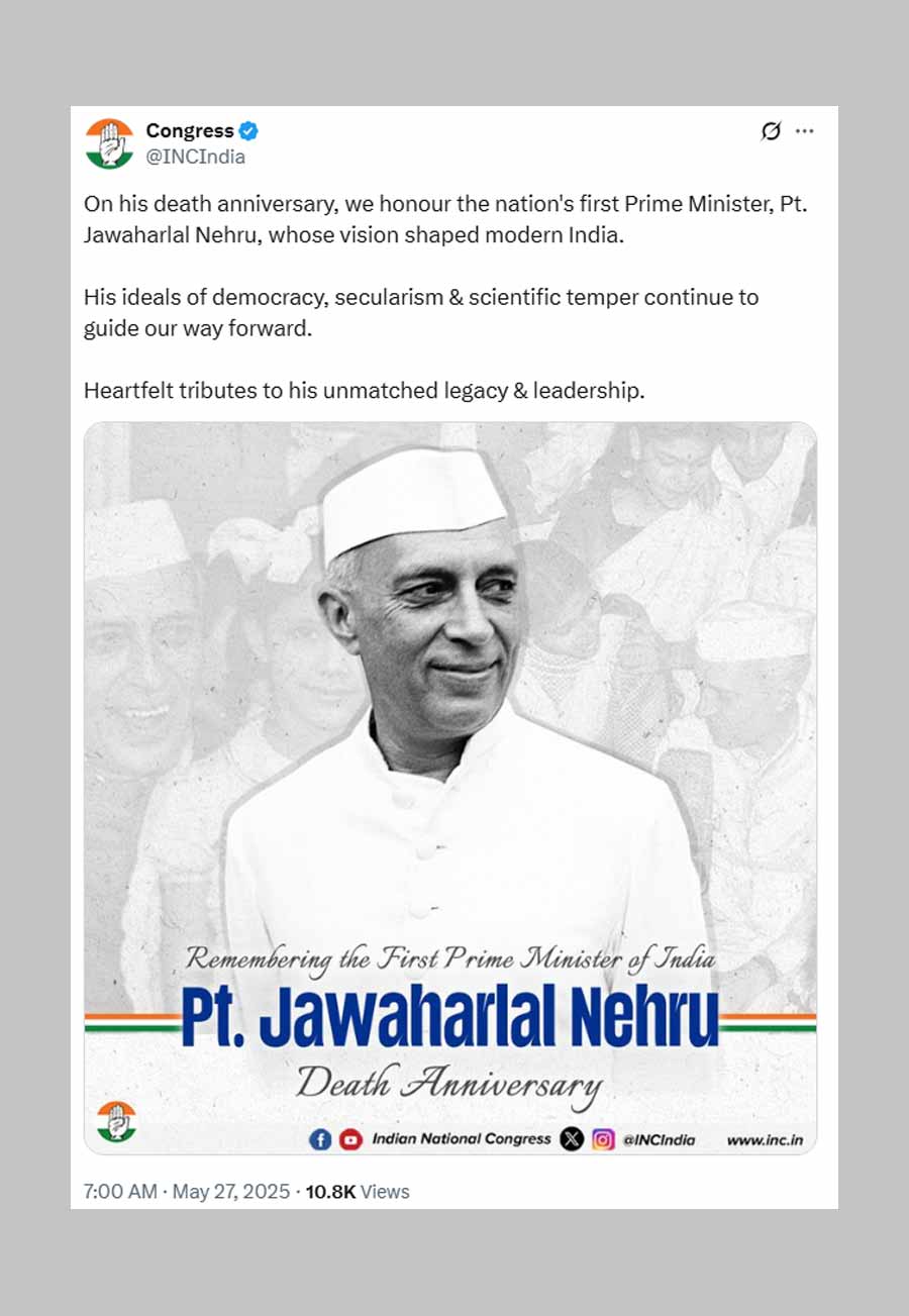 Congress, from its official X handle, also paid tributes to Nehru on his death anniversary