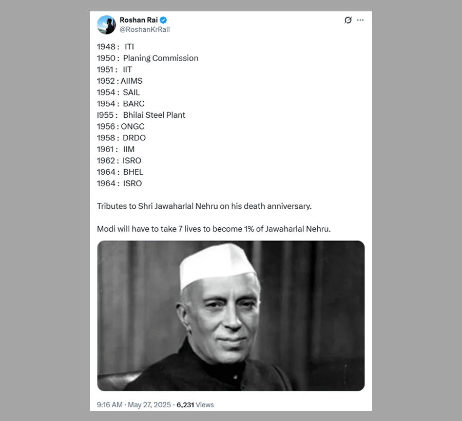 A user lists key development projects from Nehru’s era while taking a sly dig at Narendra Modi