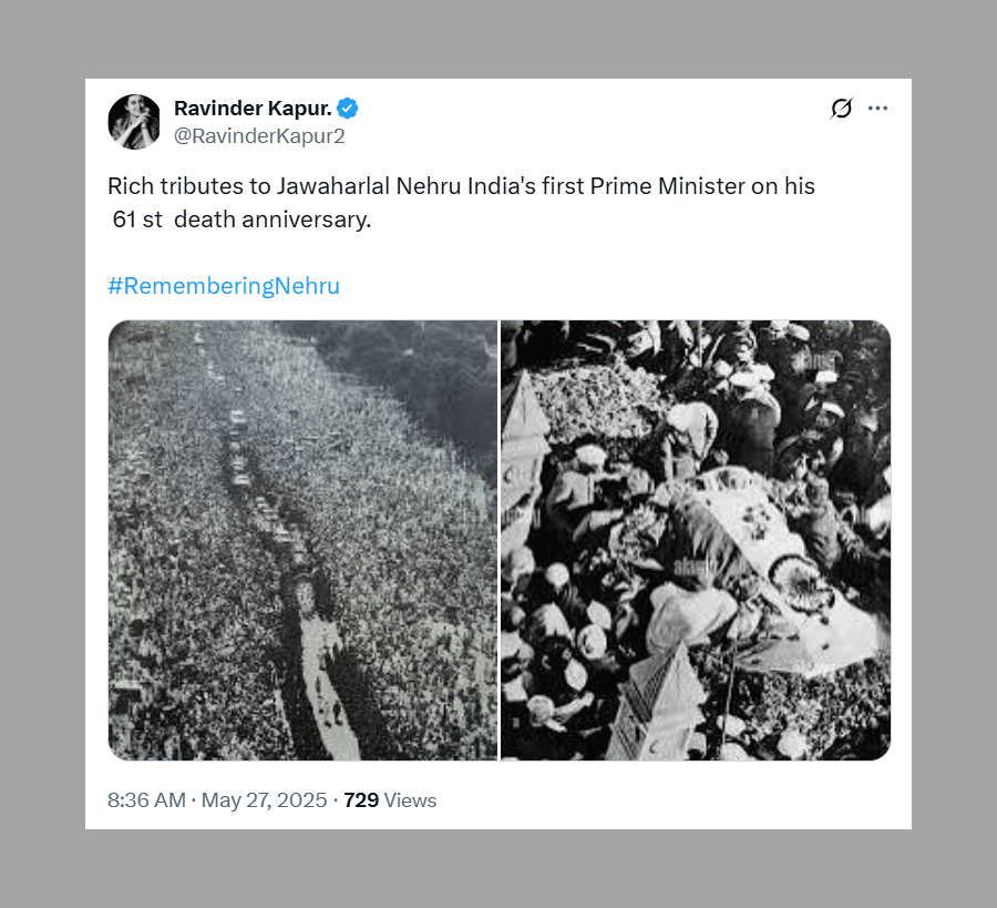 Archival images capture the massive public turnout at Jawaharlal Nehru’s funeral procession