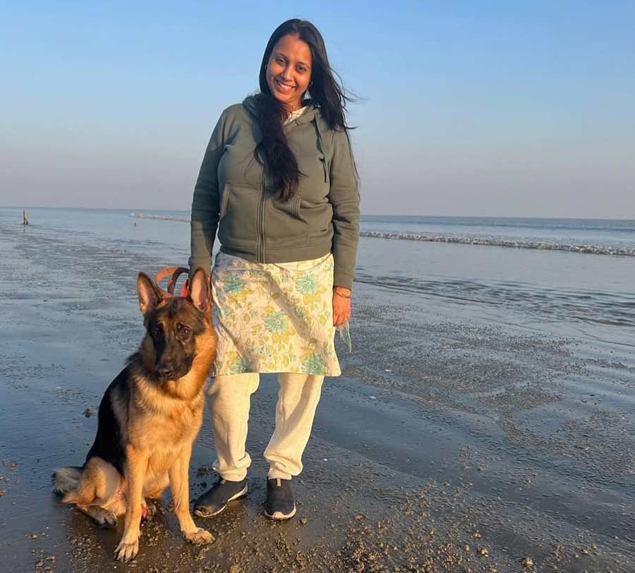 Attreyee Chatterjee with her German Shepherd, Denver