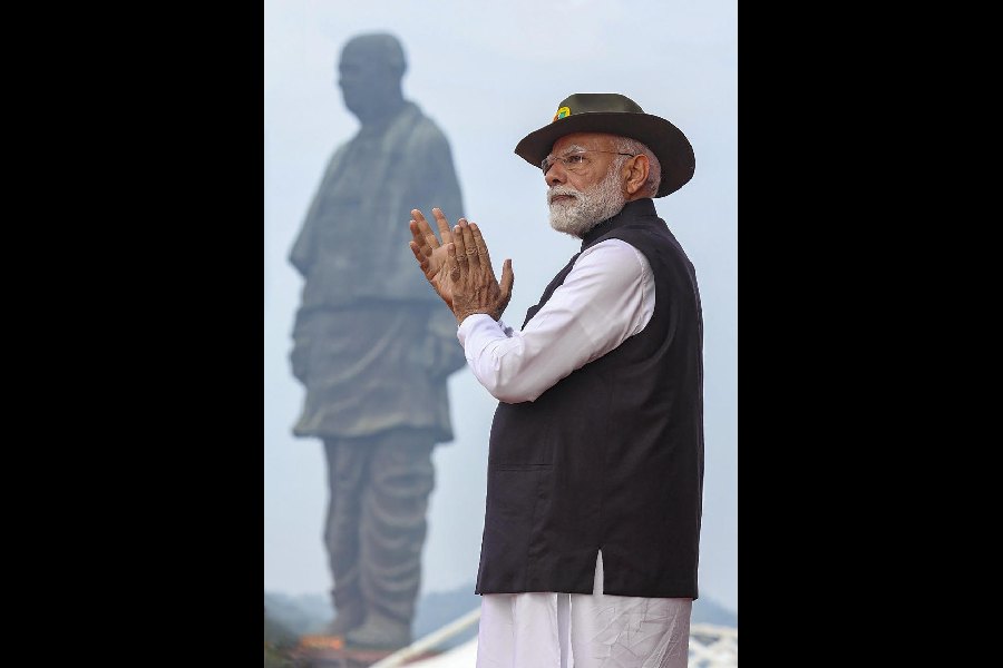 Prime Minister Narendra Modi at the Rashtriya Ekta Divas event near the Statue of Unity in Narmada district of Gujarat on Friday. 