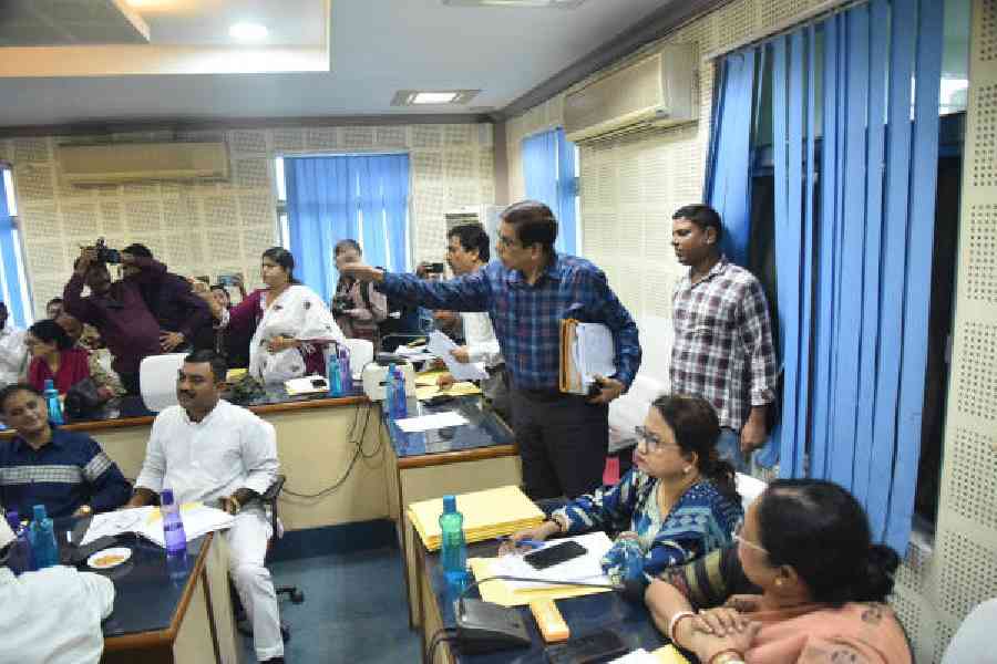 Left councillors (standing) of the Siliguri Municipal Corporation just before their walkout on Thursday. Picture by Passang Yolmo