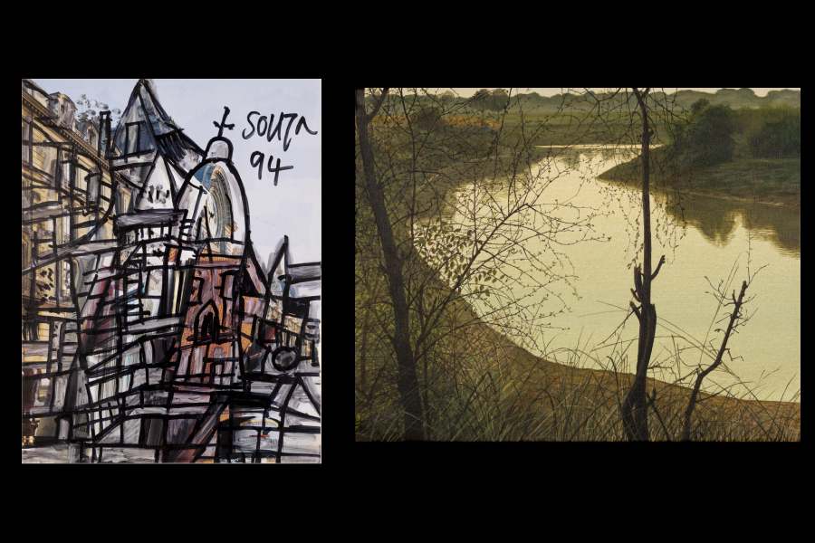 An artwork by F.N. Souza (left); An artwork by Shantanu Debnath