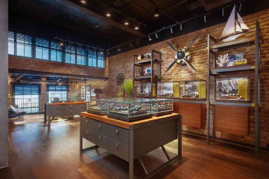 The Breitling Boutique's industrial-loft concept includes aviation themes like aeroplane propellors, model yachts and other retro cues