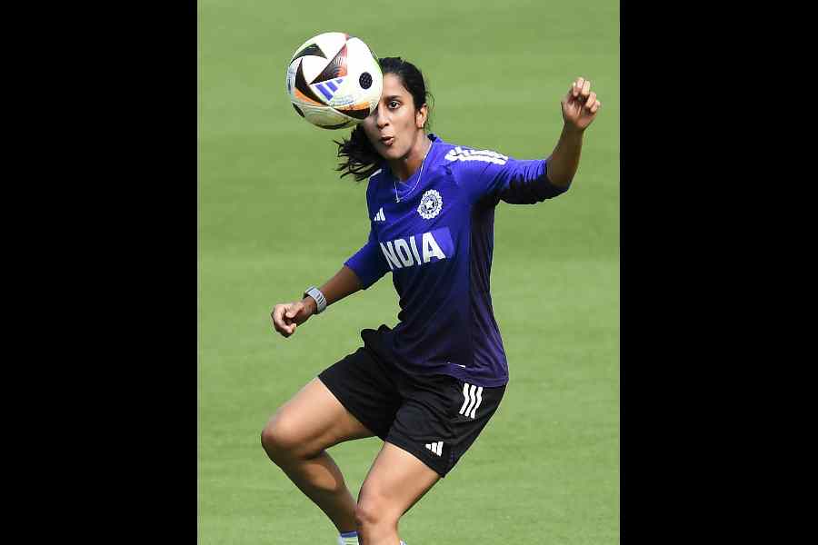 Jemimah Rodrigues during a practice session at the DY Patil Stadium in Navi Mumbai on Saturday ahead of the ICC Women’s World Cup final between India and South Africa.