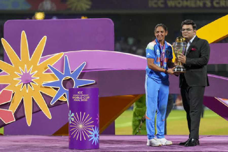 Harmanpreet Kaur during the presentation ceremony on Sunday.