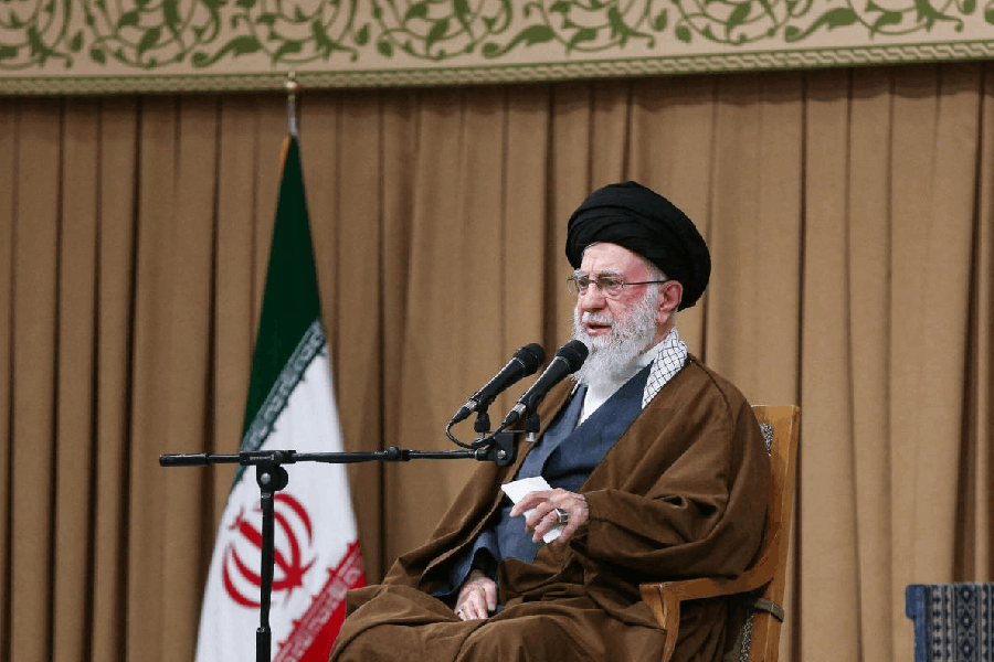 Iran's Supreme Leader Ayatollah Ali Khamenei speaks during a meeting with students in Tehran, Iran, November 3, 2025.