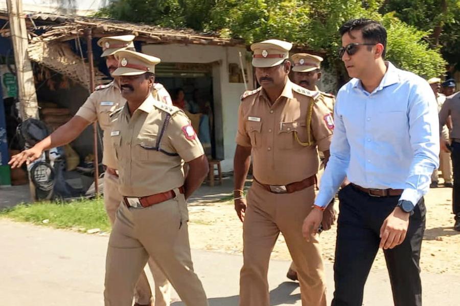 CBI officials arrive to inspect the TVK rally stampede spot, in Karur district, Tamil Nadu, Friday, Oct. 31, 2025.