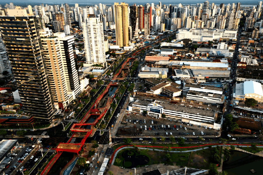 Center of the docks park, a location prepared for the city to host the COP30 U.N. Climate Summit in November, in Belem, Para state, Brazil, Friday, Oct. 31, 2025.