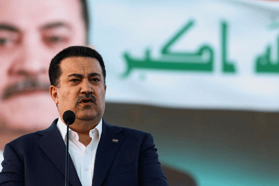 Iraqi Prime Minister Mohammed Shia al-Sudani attends an election rally for the Reconstruction and Development Coalition ahead of the upcoming Iraqi parliamentary elections in Najaf, Iraq, November 2, 2025.