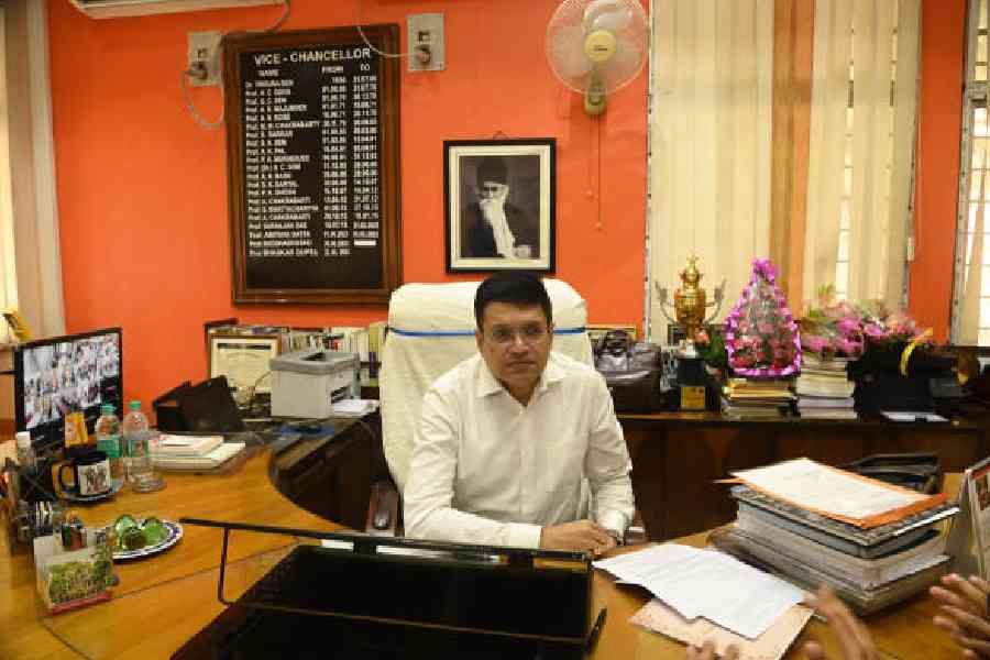 Chiranjib Bhattacharjee at his office on Monday. Picture by Bishwarup Dutta