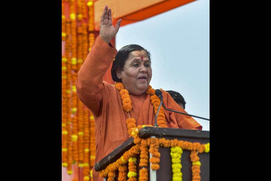Uma Bharti addresses the gathering in Allahabad on Tuesday. 