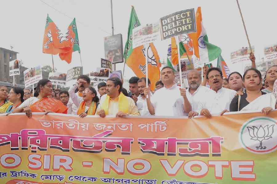 Suvendu Adhikari at the BJP rally in Sodepur on Tuesday.