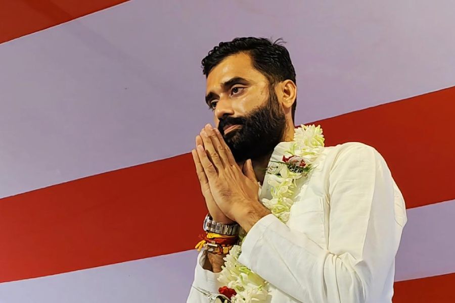 Subrata Thakur at the launch of the new faction of the All India Matua Mahasangha in Thakurnagar, North 24-Parganas, on Tuesday. 