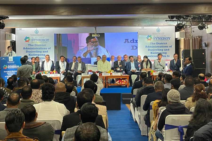 A speaker addresses the audience at the Siliguri Synergy business conclave held in December 2024.