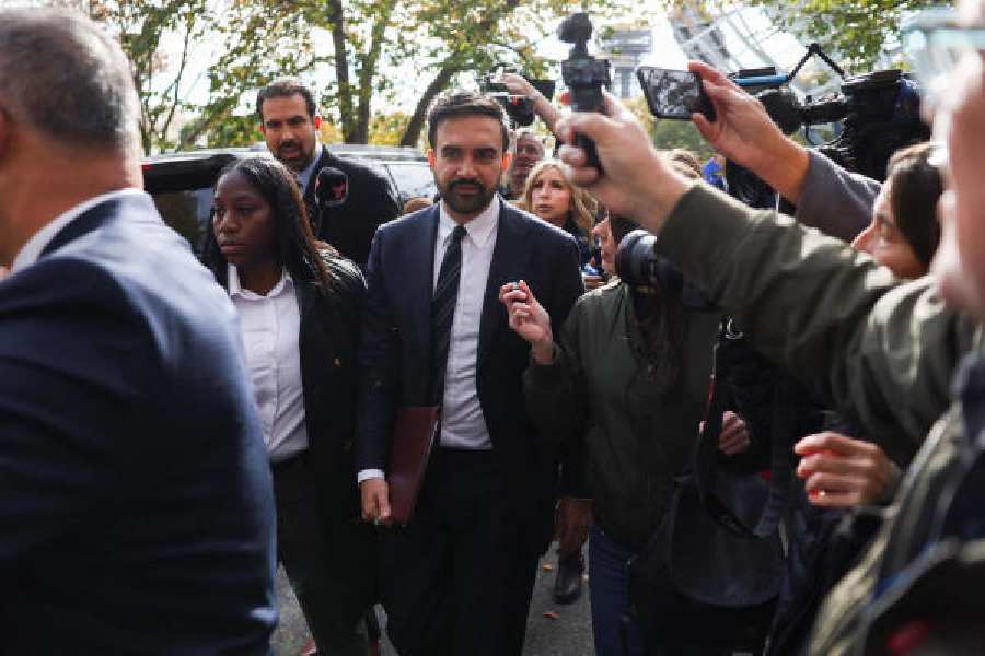 New York City mayor-elect Zohran Mamdani leaves following a press conference at the Unisphere in the Queens borough of New York City on 5 November.