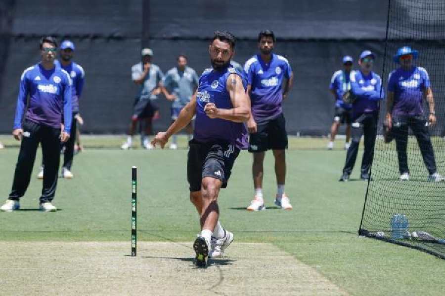 Spinner Varun Chakravarthy at India’s training session, in the run-up to the fourth T20I against Australia.