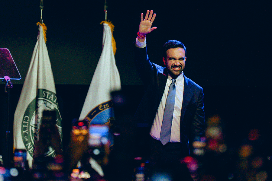 State Assemblyman Zohran Mamdani, the Democratic candidate for mayor of New York City, takes the stage to deliver remarks after his victory was announced during an election night watch party in Brooklyn, Nov. 4, 2025.