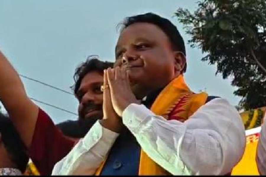 Mohan Charan Majhi during the road show in Nuapada on Thursday