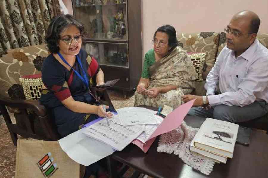 A booth level officer at a voter’s house in BE Block on Tuesday