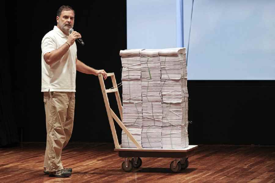 Leader of Opposition in the Lok Sabha and Congress leader Rahul Gandhi during a press conference, in New Delhi, Wednesday, Nov. 5, 2025