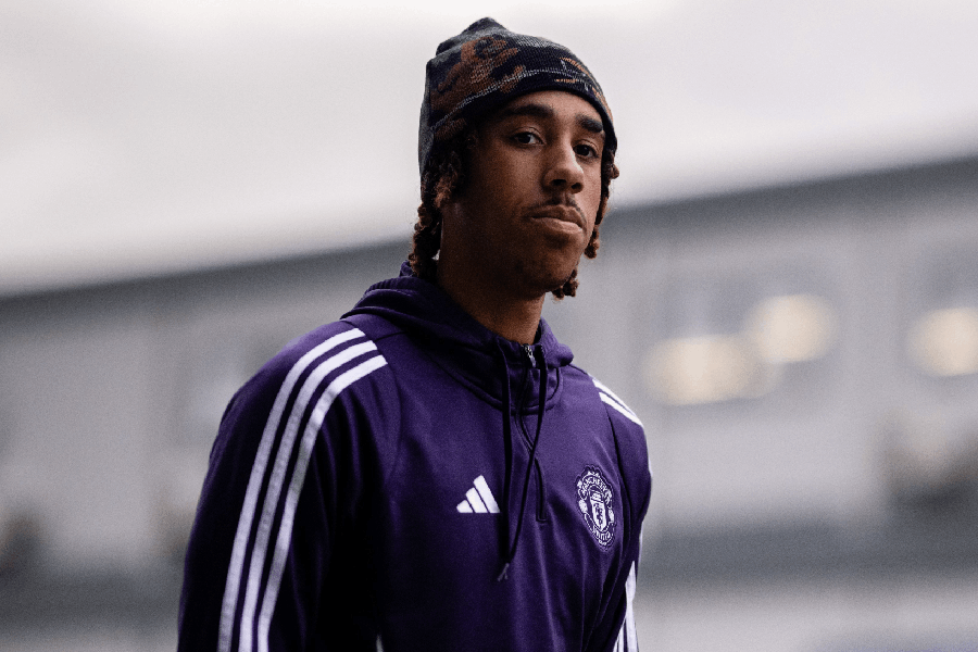 Manchester United's Leny Yoro arrives at training ahead of their game against Tottenham Hotspurs.