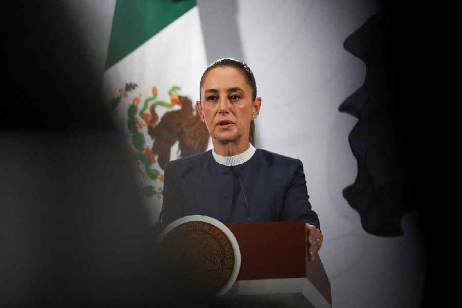 Mexico's President Claudia Sheinbaum speaks to the media during a press conference at the National Palace in Mexico City