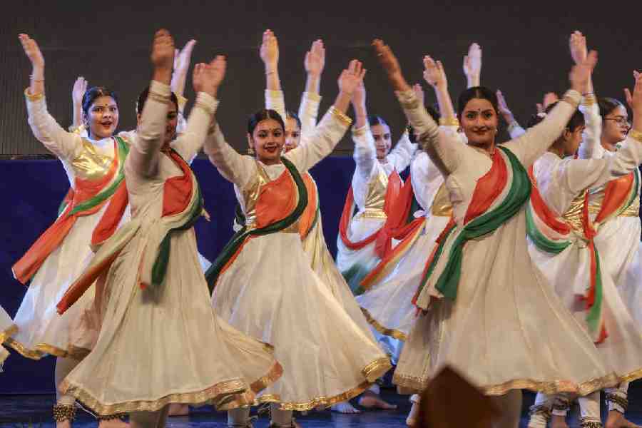 Artistes perform at an event in Jammu on Friday to mark 150 years of Vande Mataram.