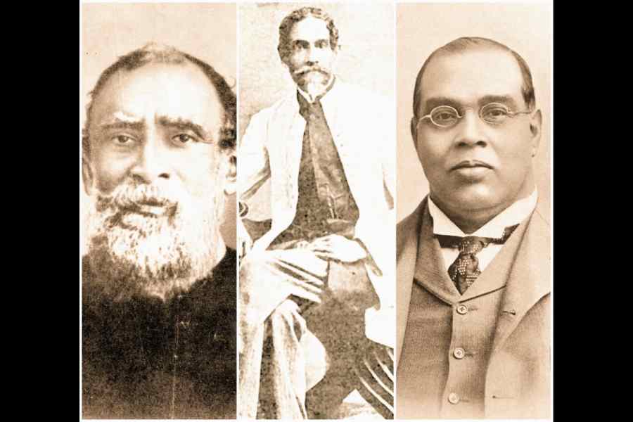 From left: Surendranath Banerjea, Behari Lal Gupta, Romesh Chunder Dutt