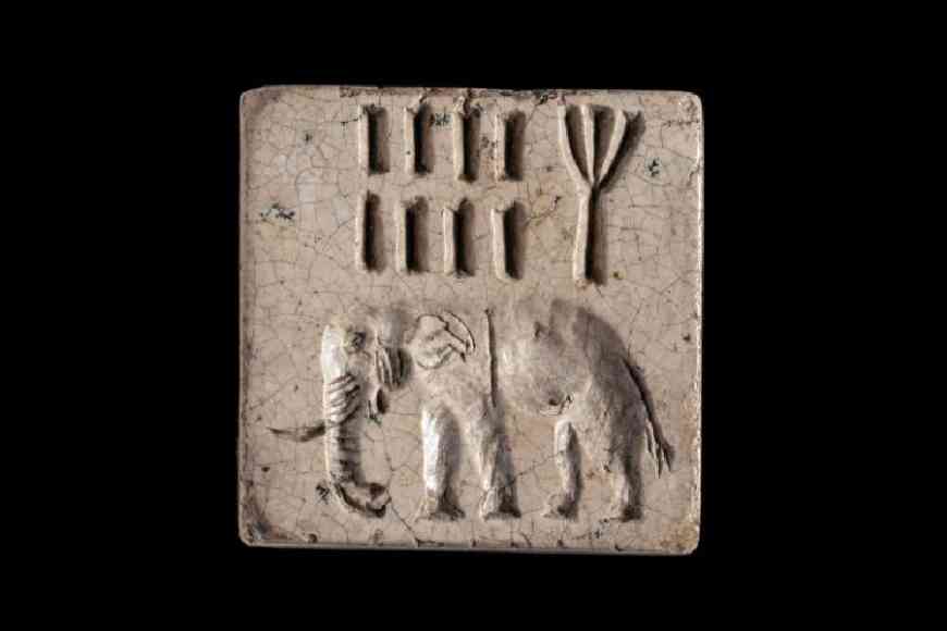 The elephant seal from the Mohenjo-Daro in Sindh province, which dates back to the mature Harappan phase,            on display at Indian Museum