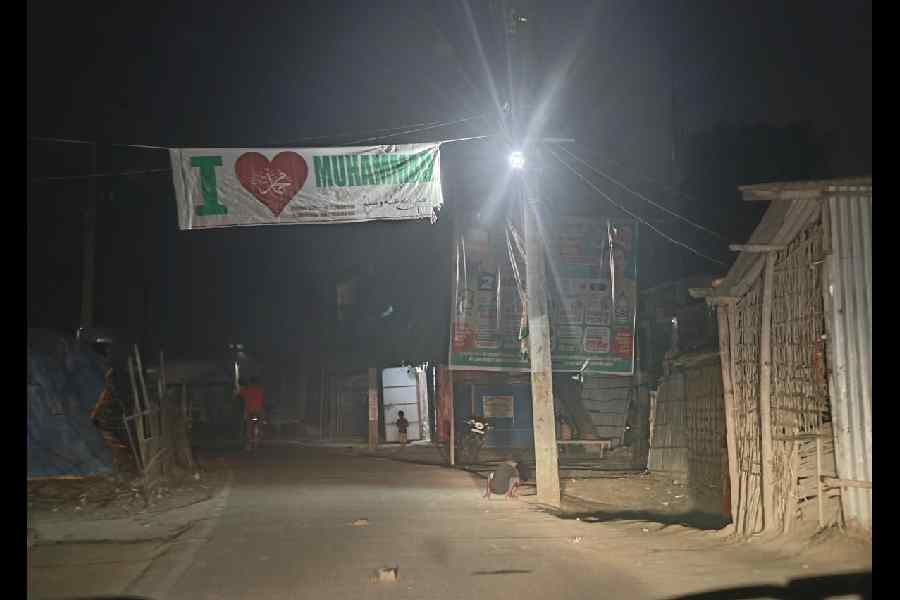 An 'I Love Mohammed' banner at Mogal Tola in Bihar's Dhamdaha seat on Nov 6. 