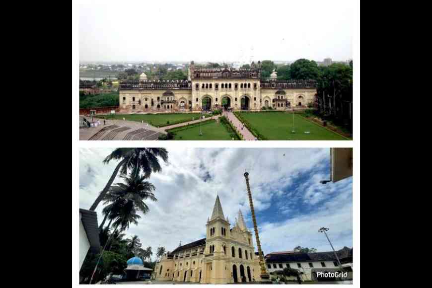 Gateway to Bada Imambada in Lucknow (top), and the Santa Cruz Cathedral Basilica in Fort Kochi (above)
