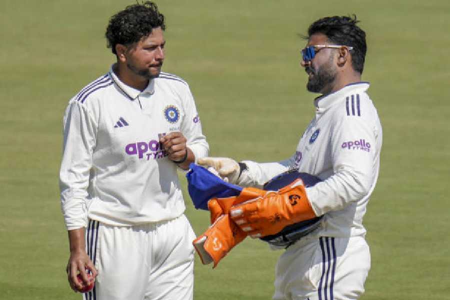 Rishabh Pant (right) in discussion with Kuldeep Yadav during India A's match against South Africa.