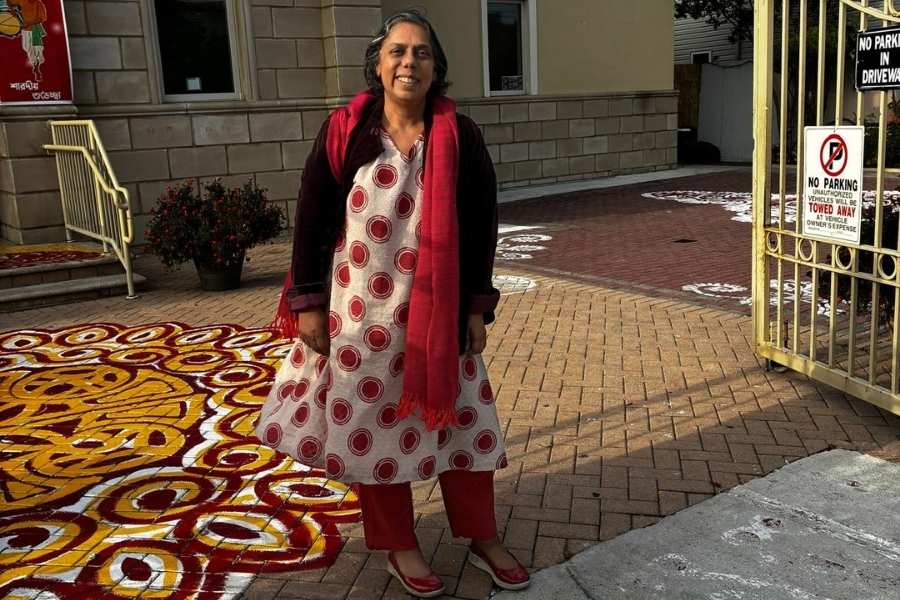 Author Ruchira Gupta at a Bangladeshi Hindu temple in Queens, New York