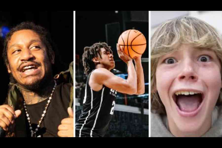 (L-R) Rapper Skrilla, basketball player Taylen Kinney and Internet sensation Maverick Trevillian have promoted the ‘6-7’ trend