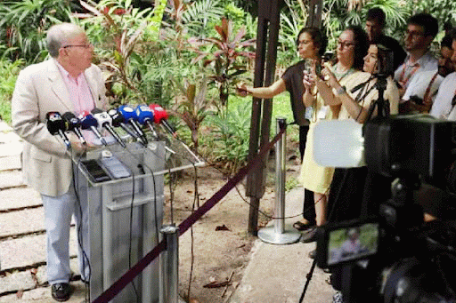 Brazilian Foreign Minister Mauro Vieira speaks to the media ahead of the COP30 summit, in Belem