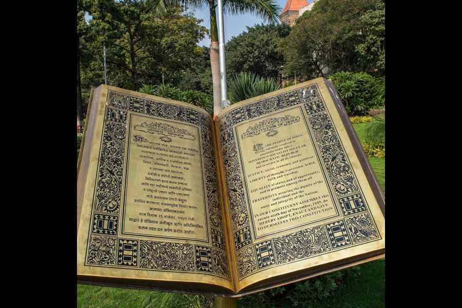 A sculpture of the Constitution of India