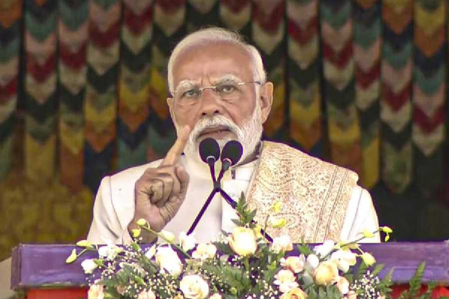 Narendra Modi addresses the gathering in Thimphu on Tuesday. 