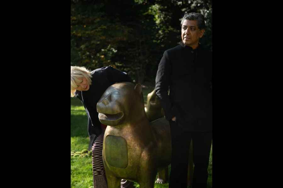 Vikram Goyal and olfactory artist Sissel Tolaas with a piece of sculpture from ‘The Soul Garden’.