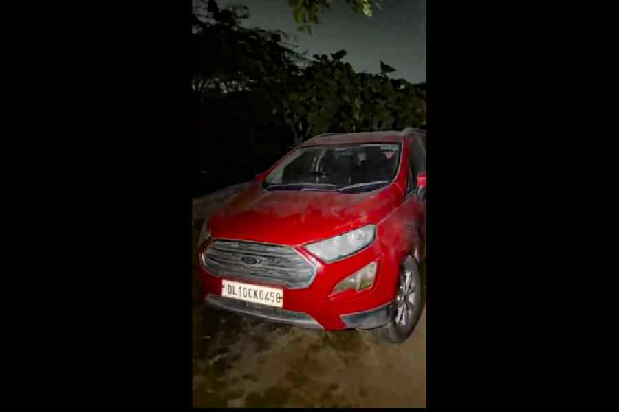 A red Ford EcoSport suspected to belong to Umar Mohammad Nabi, who died in the Red Fort blast.