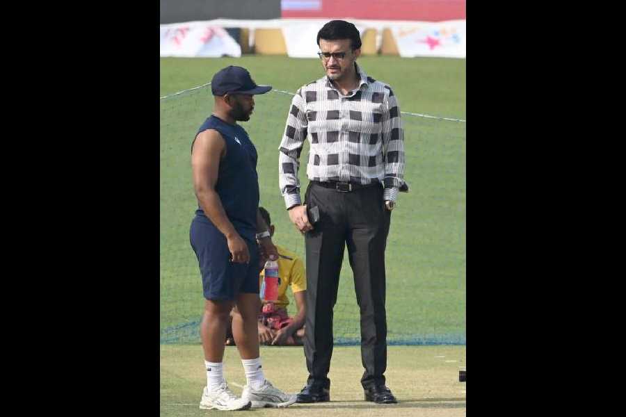 Temba Bavuma with CAB president Sourav Ganguly at the Eden on Thursday.
