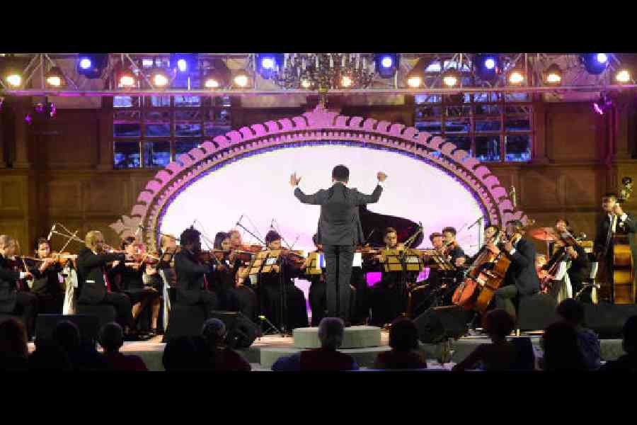 Sanjib Mondal conducting the Kolkata Symphony Orchestra at an event in the city recently