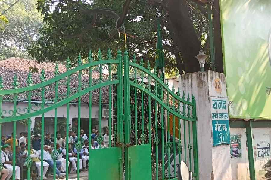 RJD workers at the party office in Patna on Friday.