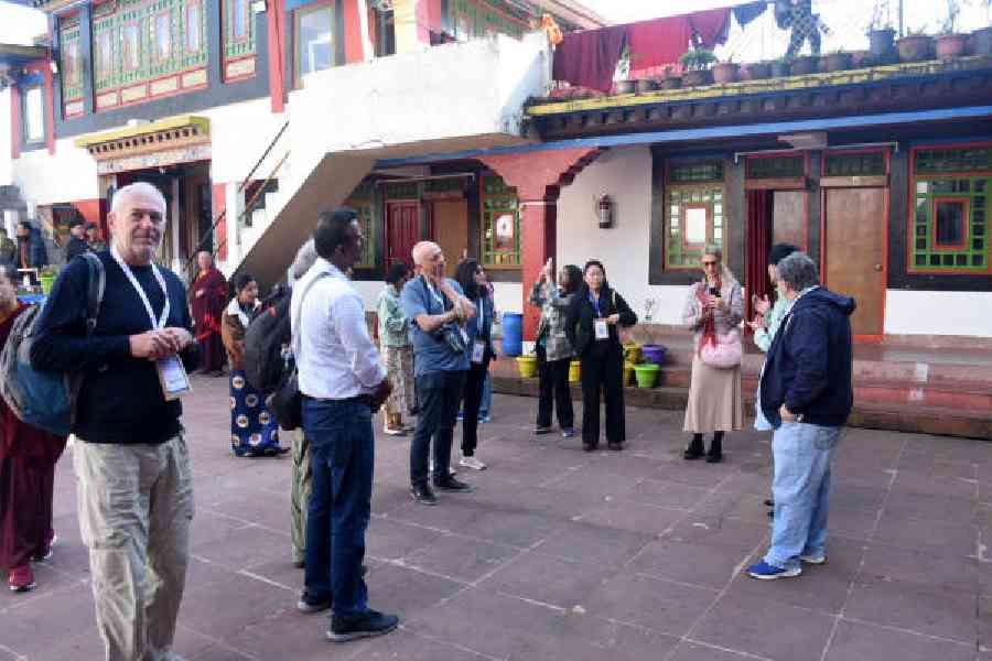 Delegates of the International Tourism Mart visit Rumtek monastery in Gangtok on Friday. Picture courtesy: Sikkim government