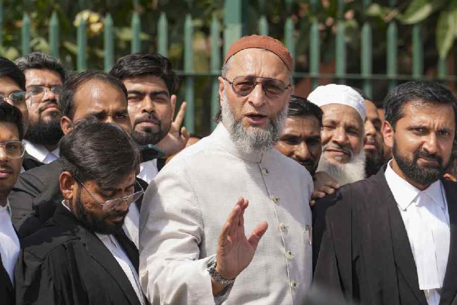 AIMIM Chief Asaduddin Owaisi speaks to the media outside the Supreme Court of India, in New Delhi, Thursday, April 17, 2025.