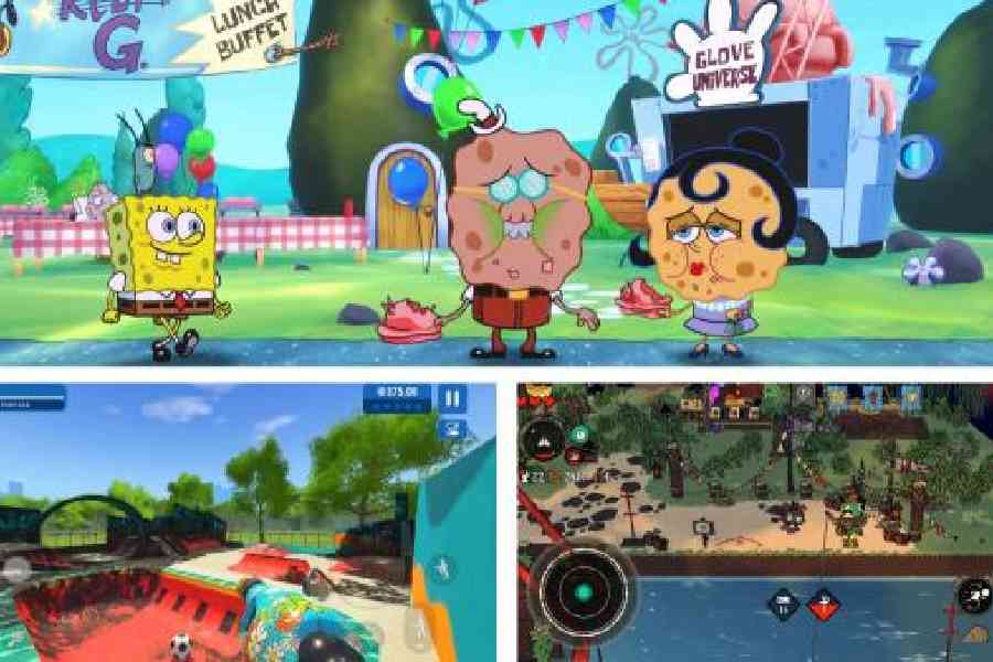 (Clockwise from top) SpongeBob Patty Pursuit 2, PowerWash Simulator and Cult of the Lamb Arcade Edition