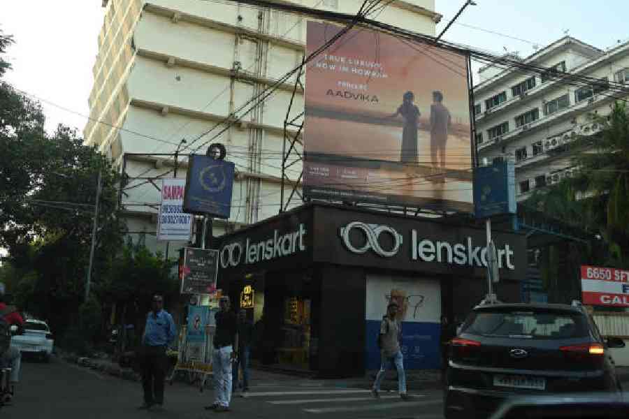 An advertisement hoarding atop a store on Shakespeare Sarani on November 8.            Pictures by Bishwarup Dutta