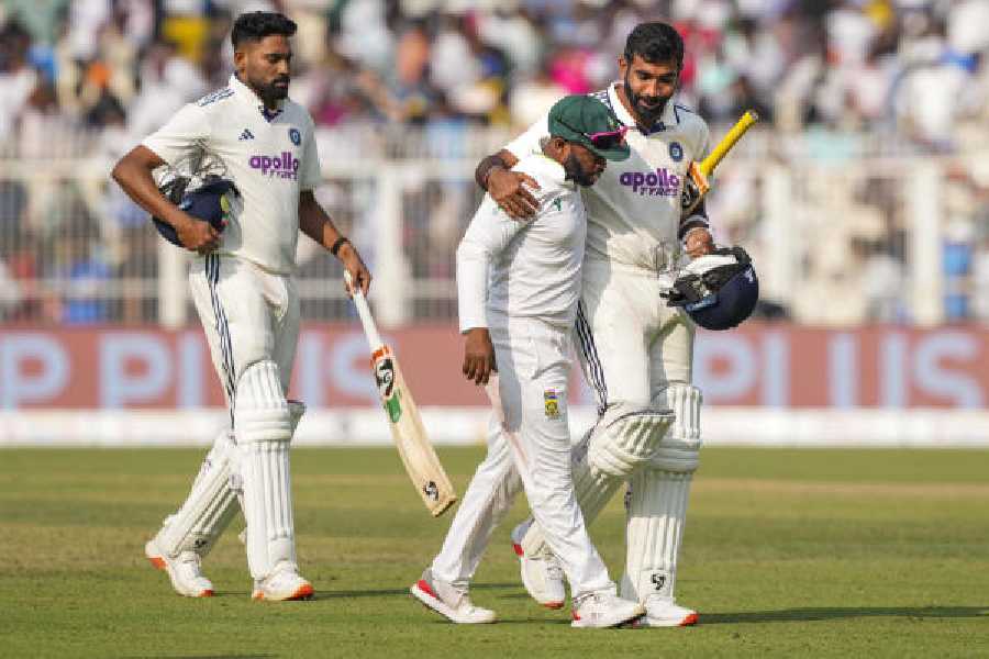 Jasprit Bumrah with Temba Bavuma on Sunday.