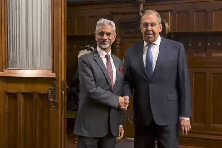 S Jaishankar with Sergey Lavrov at the Russian MFA Reception House in Moscow on Monday.