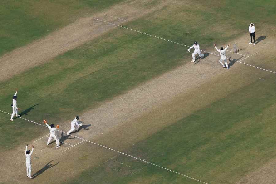 A bird’s-eye view of the pitch at Eden Gardens during the just-concluded first Test against South Africa.